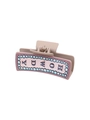 Pink western style leather hair claw clip with Howdy text and blue bead border decoration - Pink HOWDY Letter Style (90069)