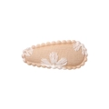 Beige teardrop snap clip for kids with intricate white floral embroidery on cotton linen fabric - Beige Floral Embroidered (20)