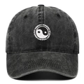 Berretto da baseball in cotone lavato grigio antracite con ricamo Tai Chi Yin Yang - Regolabile / Nero