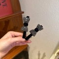 Elegant black velvet bow hair clips with sparkling rhinestones in a set of two - 1+1 Black Bow (2pcs Set)