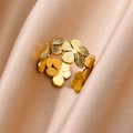 18k gold plated stainless steel hollow flower open ring on silk background - Adjustable Open / Single Flower (JZ5893G)
