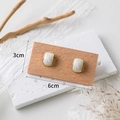 Rectangular white marble stud earrings with gold frame on walnut wood display stand - Beech Wood / Beech Wood Card / 6cm x 3cm