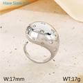 Anillo abierto gota de plata ancho con microdiamantes sobre base de piedra beige - US 6 / Acero Con Incrustaciones