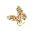 Elegante anello a farfalla placcato oro con vivaci zirconi colorati su base bianca - Aperto Regolabile / Base Dorata Farfalla Multicolore