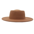 Detailed top view of a brown flat brim wool felt fedora with a round crown - Adult (57-60cm) / Khaki