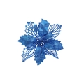 Macro detail of blue glitter Christmas flower with hollowed-out leaf texture and petals - 16cm / Blue