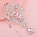 Silver flower brooch with pink teardrop gems and rhinestones, size 50mm by 90mm - Silver Pink Teardrop