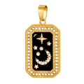 Detail of gold moon and star pendant with black enamel inlay and sparkling crystals - HD-5 (Moon Phase)