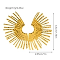 Detail of 18k gold plated sunflower earrings with size measurements and hammered texture - Hammered Radial Sunburst Earrings (JDE2503029)