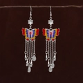Ethnic style butterfly drop earrings with colorful enamel and long silver tassels - Enamel Butterfly Tear-drop Long Tassel Style (E3948)