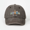 Gorra vintage de algodón lavado gris oscuro con bordado de botellas y Mis Amigos - café / Talla única