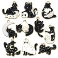 Halloween black cat and moon enamel charms in gold alloy finish for DIY jewelry - Mix 10pcs Halloween Skeleton Black Cat (SN563)