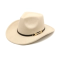 Detail of western beige cowboy hat with black leather band and gold buckle accent - M (56-58cm) / Beige