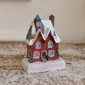 Miniature red brick Christmas cottage with simulated snow and warm led lights - Style I (Red Brick Spire House)