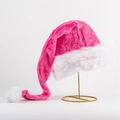 Soft pink plush Christmas hat with white LED lights and fur trim for festive parties - 32x75cm Long Style / Pink