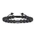 Bracciale regolabile in pietra lavica nera con cilindro in ematite e cordino intrecciato - Pietra lavica