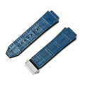 Blue crocodile pattern leather strap with silver metal folding clasp on white background - 19x26mm / Bamboo Texture Sky Blue - Silver Buckle