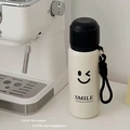 Minimalist cream white stainless steel insulated cup with smile logo and black strap - 550ml / White Smiley Face