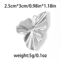 Silver stainless steel leaf pendant charm with textured surface and size details - Silver Pleated Leaf