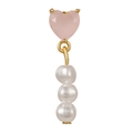 Pink heart ear stud with three hanging white pearls and golden chain link accessory - EGD0473