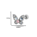 Bowtie zircon tragus piercing stud with blue and pink stones in silver finish - 5# Silver (Butterfly Style)