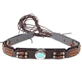 Bohemian brown leather accessory with turquoise stone, wooden beads and long tie straps - 8-Brown Leather Wood Beads Turquoise