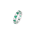 Silver eternity ring with triangular emerald green and white zircon stones set in line - Platinum Tone-Green & White Zirconia
