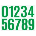 Macro view of green 4-inch waterproof number stickers 0 to 9 on a white background - Green