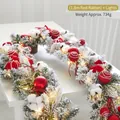 1.8m snow-flocked Christmas garland with red ornaments, cotton, and warm LED lights - 1.8m Red Garland With LED Lights