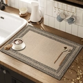 Faux linen rectangular placemat with beige center and black geometric ethnic border - Ornamental Mat / 30*40cm [Waterproof Thin Leather]