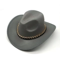 Grey wool western cowboy hat with a wide brim and decorative gold chain band - M(56-58cm) / Gray