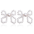 Elegant white faux pearl bow earrings with handmade woven design and gold finish - ZW1346 Gold Woven Pearl Bow