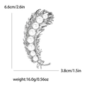 Silver feather alloy brooch with seven gradient pearls, size 6.6cm by 3.8cm - Silver