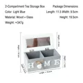 Light blue wooden storage box with glass lid, 2 compartments, and HOME letters decor - 2 Compartments / Light Blue