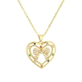 Golden heart pendant necklace with colorful gems and zircon-encrusted bow on white background - Multicolor Zirconia Bow Heart