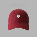 Maroon cotton baseball cap with white bordered blue heart embroidery on the front - 55-59CM / Burgundy