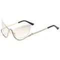 Chic cat-eye sunglasses with rhinestone edges and gold frame in light brown tint C4 - C4-Silver Gradient Lens