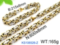 Two-tone gold and silver 304 stainless steel Byzantine chain jewelry set with green leaf - 8mm / 16cm / Gold & Silver