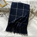 Classic navy blue and white plaid scarf featuring elegant tassels on a soft fabric - Navy Blue (Plaid)