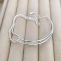 Silver knotted double-tube chain bracelet with arc segments and adjustable clasp - Double Layer Starry Bangle / Silver