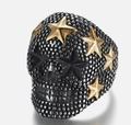 Vintage punk skull ring with golden stars and antique black finish for men and women - US Size 7 / Star Skull Punk Style / Star Style