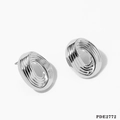Silver hollow oval earrings with ribbed ripple texture in minimalist stainless steel - Medium Oval Wave Texture Style (Silver PDE2772)