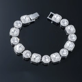 Silver iced out link bracelet with square and round stones on a black reflective surface - Silver (8inch)