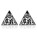 Matte black hollowed-out triangle stud earrings with intricate floral laser-cut patterns - Triangle / Black