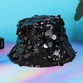 Fashionable black sequin bucket hat for women with shimmering party style and foldable design - M / Black