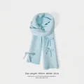 Light blue knit scarf featuring cute bow accents and ribbed edges, 160cm x 22cm size - 160x22cm / Light Blue