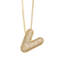 Elegant gold letter V pendant necklace with micro-pave white zircon stones for women - Letter V / Gold