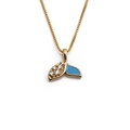 Exquisite gold fishtail necklace with blue enamel and cubic zirconia on a box chain - Blue