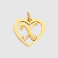 Golden heart-shaped stainless steel pendant featuring a decorative cursive letter X - Letter X