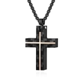Collier croix pour homme en fibre de carbone noire et or rose avec sa chaîne - Pendentif uniquement / Or rose